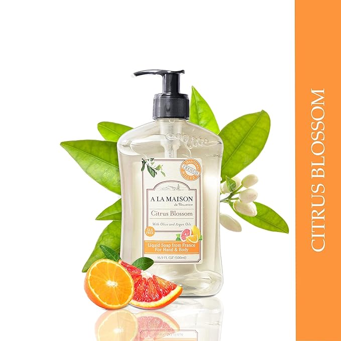 A LA MAISON French Liquid Hand Soap, Citrus Blossom - Natural Hand Wash Made with Essential Oils - Biodegradable, Plant-Based, Vegan, Cruelty-Free, Alcohol & Paraben Free (16.9 oz, 6 Pack)