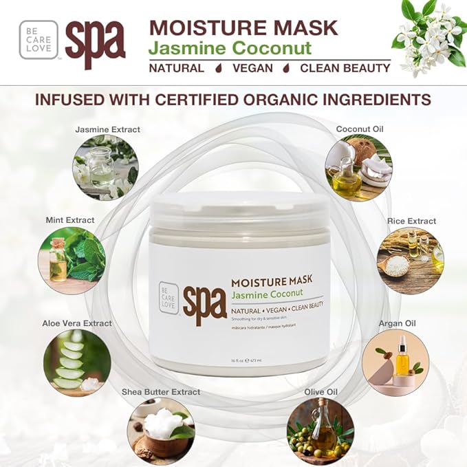 BCL Spa Jasmine Coconut Moisture Mask, hand mask, foot mask, body mask, shea butter, Argan & Olive oils, Kelp & Aloe Vera skin care spa treatment for women at home or professional spa 16 fl oz