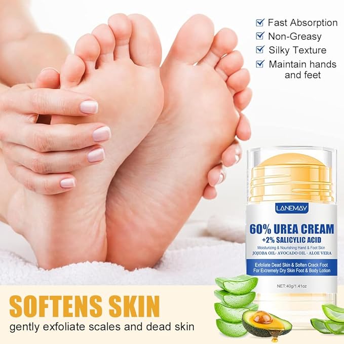 Urea Foot Cream, 60% Urea Cream plus 2% Salicylic Acid Cracked Heel Repair Cream for Feet and Hand 2pcs Foot Cream for Callus Remover & Nourishes Soften for Hand Foot And Body Care,