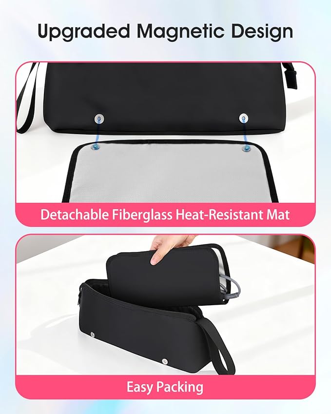 Hair Tools Travel Bag with Heat-Resistant Mat, Large Capacity Organizer for Curling Iron, Flat Iron, Blow Dryer & Hair Accessories, Portable Travel Case for Styling Tools (Midnight)