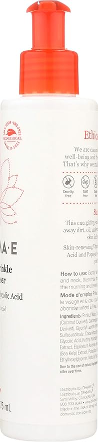 Derma E Anti-Wrinkle Cleanser – Anti-Aging Face Wash with Glycolic Acid and Vitamin A – Gentle Cleansing and Exfoliating Facial Wash Removes Makeup, Oil and Impurities, 6 oz