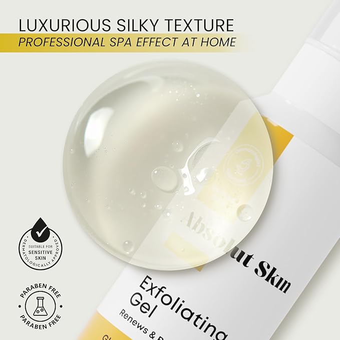 AbsolutSkin Exfoliating Gel – Gentle Peeling Gel with Glow Inducing Acids – Unclogs Pores, Smooths Texture & Brightens Skin – 100ml
