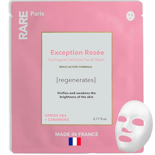 RARE Paris - Exception Rosée - Regenerating Facial Sheet Mask - Hydrating & Brightening - With Ceramides & Omega-3 & 6 - Brightening, Firming & Revitalizing - Multi-Active Serum Formula - 1 Pack