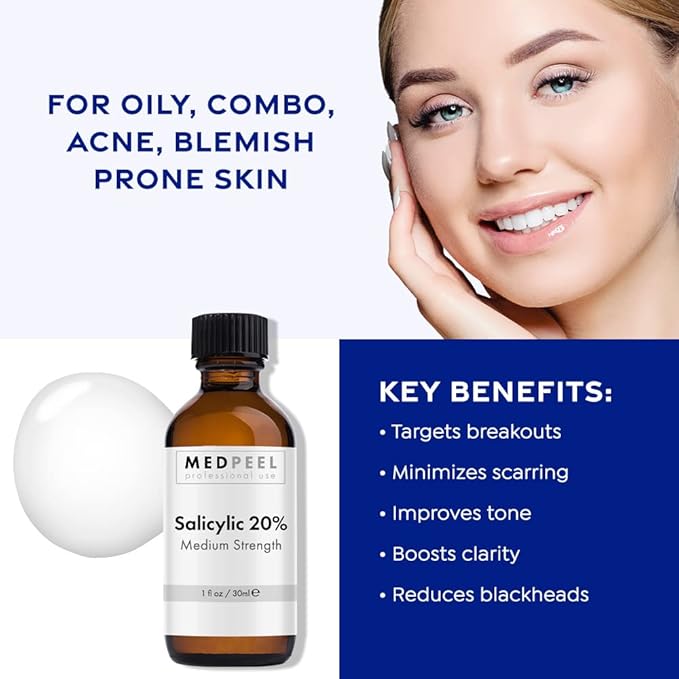 MedPeel Salicylic Acid 20% Essential Peel Kit, Includes Peel, Prep, Neutralizer, Medium Strength Professional Grade Chemical Face Peel for all Skin Tones, 1oz/30ml (Kit of 3)