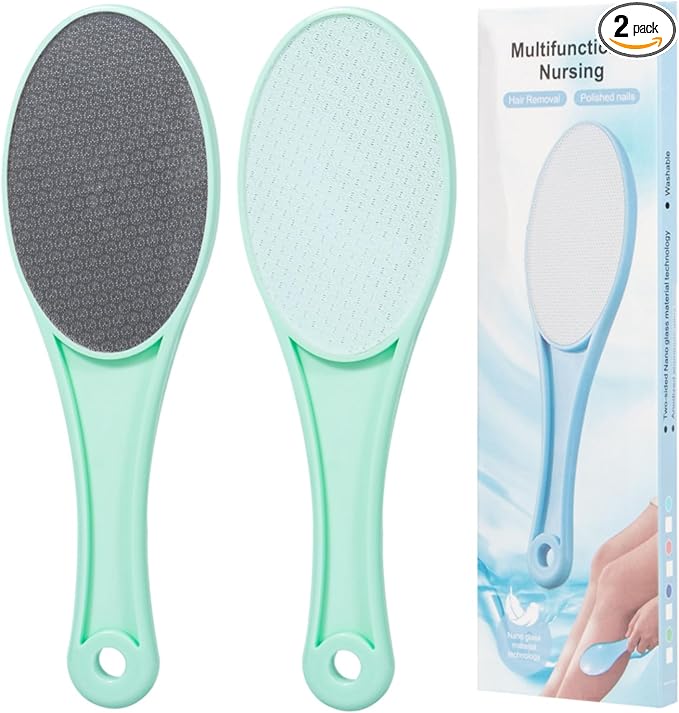 Nano Glass Foot File Callus Remover, 2 Pcs Hard and Dead Skin Remover for Feet, Double Sided Foot Scrubber Pedicure Tool, Hair Eraser for Softer and Smoother Feet Hands, Green, Random Glass