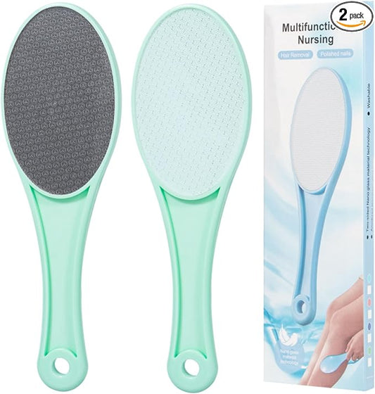 Nano Glass Foot File Callus Remover, 2 Pcs Hard and Dead Skin Remover for Feet, Double Sided Foot Scrubber Pedicure Tool, Hair Eraser for Softer and Smoother Feet Hands, Green, Random Glass