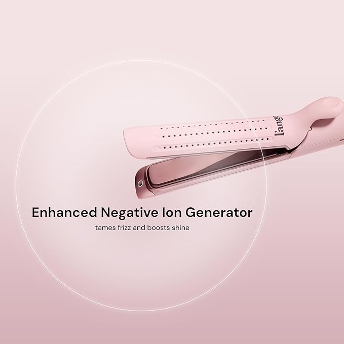 L'ANGE HAIR Le Duo Edge 360° Airflow Titanium Styler Blush | 2-in-1 Flat Iron Straightener & Curling Iron | 1” Wide Titanium Plates with Rounded Corners & Softly Beveled Edges (Blush)
