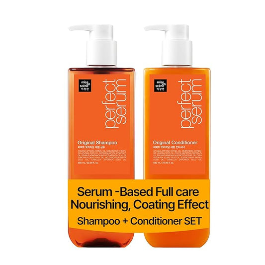 Mise En Scene Original Perfect Serum Shampoo and Conditioner SET - For Damaged Hair, Nutrient Care With Argan Oil, Containing Jojoba-Seed-Oil For Smooth, Glossy Texture