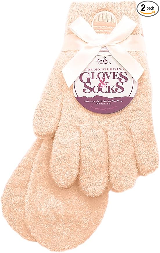 Aloe Socks and Gloves Set | Peach Moisturizing Socks and Gloves Infused with Aloe and Vitamin E | Spa Socks and Gloves for Women