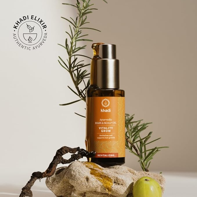 khadi VitalityGrow Hair Oil - Rosemary for more volume & hair growth - against hair loss - 100% natural, herbal, vegan & silicone-free - 1.69 fl oz