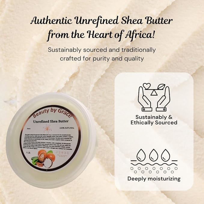 Shea Butter 100% Pure & Natural – Unrefined from Ghana, 1 LB – Deep Moisturizing for Skin, Hair, Body Butters, Lotions & DIY Skincare