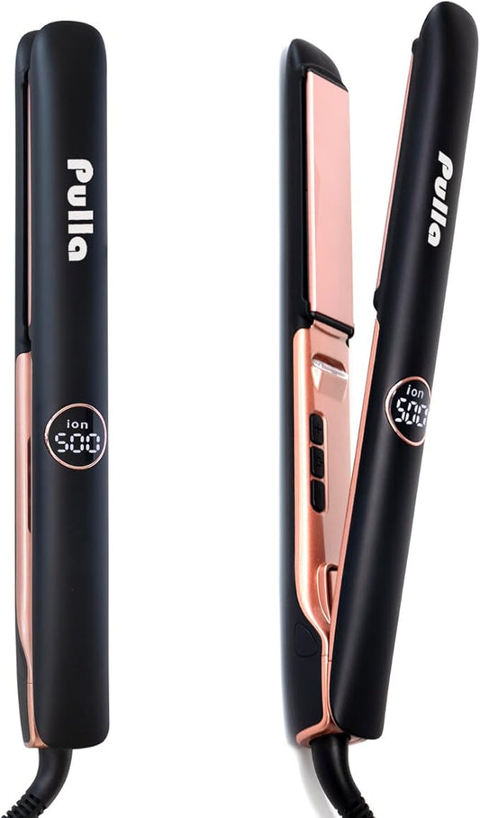Pulla Hair Straightener - 2 in 1 Professional Hair Straightener and Curler Ceramic Coating Ionic Flat Iron, Dual Voltage for Travel Using, Get Frizz-Free, 500 Degree High Temp, 15s Fast Heat-Up