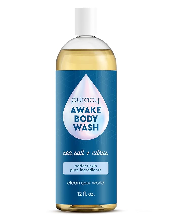 Puracy Body Wash, Natural Body Wash, 98.6% Pure Plant Ingredients, Moisturizing Shower Gel for Women Men Kids, Body Soap for Dry Sensitive Skin. Gently Scented with Citrus & Sea Salt, 12 Oz