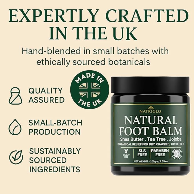 Organic Tea Tree Foot Balm for Dry Cracked Feet & Heels - Intensive Callus Remover & Foot Repair Cream with Shea Butter - Moisturizer for Rough Hard Skin & Cracked Heel Treatment for Men & Women