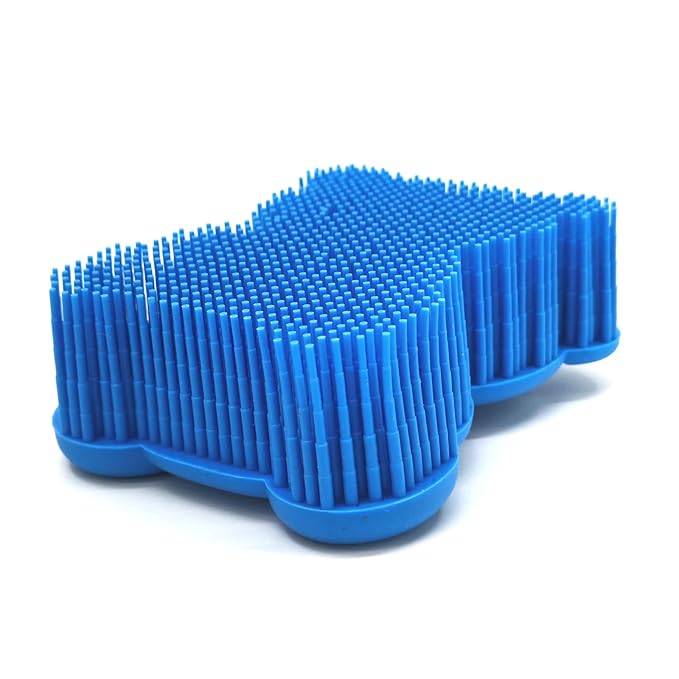 Premium Sensory Brush for Kids or Autism,Soft Silicone Body Scrubber,2 in 1 Sensory Room Occupational Therapy Sensory Brushes,Silicone Loofah,Pets Shower Brush Bath Brush Shampoo Brush(bear-navy blue)