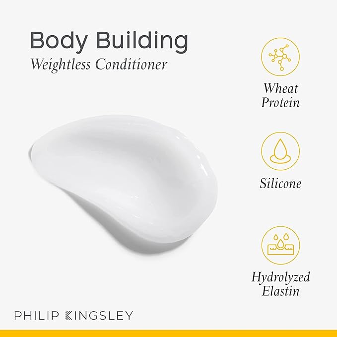 PHILIP KINGSLEY | Body Building Weightless Conditioner | Volumizing Conditioner for Fine, Limp, Flat, Flyaway Short Hair | Hydrates, Thickens, Lifts and Adds Volume and Shine | 2.53oz