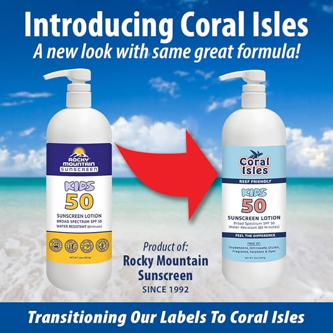 Rocky Mountain Sunscreen | SPF 50 Lotion for Kids Broad Spectrum UVA/UVB Protection | Hawaii 104 Act Compliant (Oxybenzone & Octinoxate Free) | Water Resistant 80 Min. |Quart With Pump (32 Fl Oz)