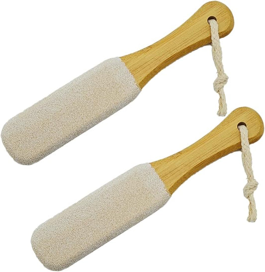 Pumice Stone Foot File, 2 Pack Wooden Pedicure Foot Scrubber Remover for Feet, Heels, Elbows, Hands in Shower, Professional Foot Rasp for Wet and Dry Feet, Foot Care Tools for Women Men（White）