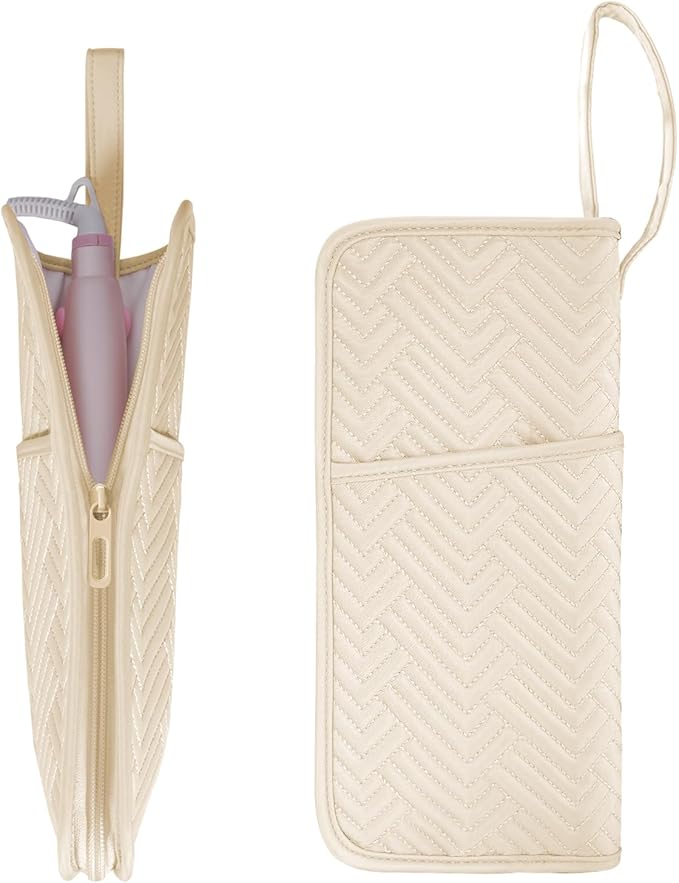 SITHON Hot Iron Holder & Mat, Heat Resistant Hair Tools Travel Bag Portable Hot Tools Organizer Cover Pouch for Curling Irons, Flat Irons, Hair Straightener and Styling Tools (Bag Only) (Beige)