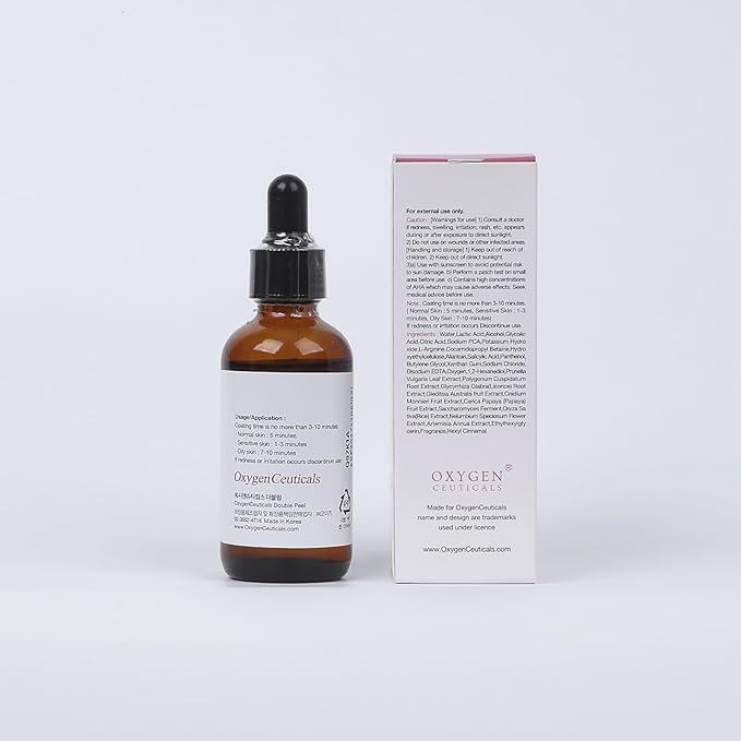 OxygenCeuticals Double Peel – AHA 24.5% + BHA 0.5% Exfoliating Solution for Oily & Acne-Prone Skin, Gentle Chemical Peel with Panthenol for Hydration, Soothing & Blackhead Care 1.69 fl.oz (50ml)