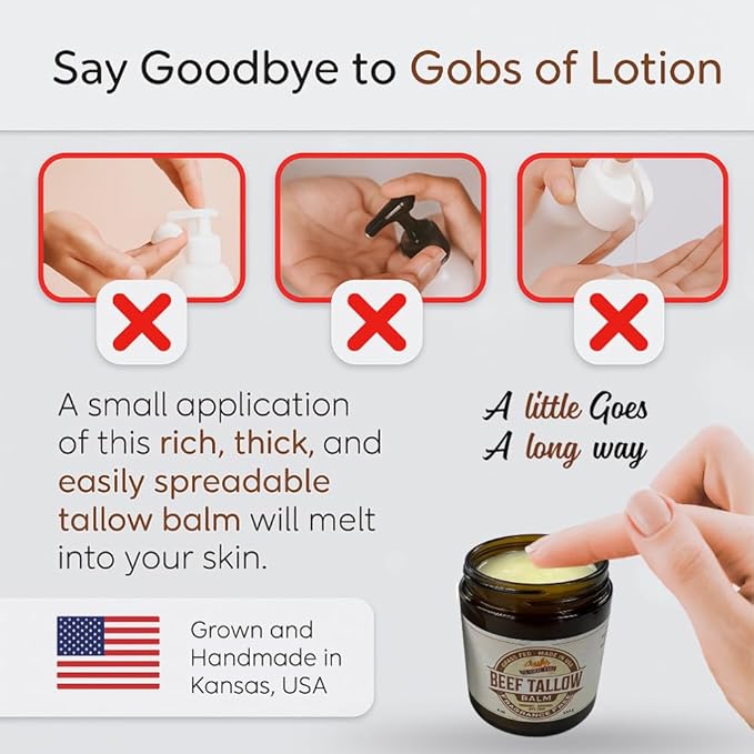 Beef Tallow Balm - 8 oz - Organic Grass Fed - Body Butter - Moisturizing Skin Care Fragrance Free - 8 oz