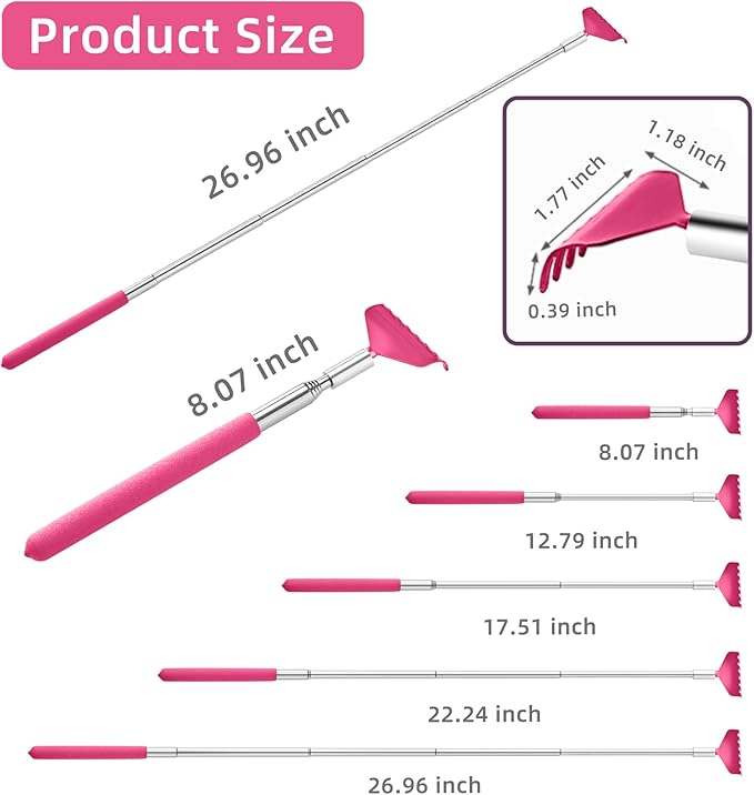 2 Pack Portable Extendable Back Scratcher, Stainless Steel Telescoping Back Scratcher with Beautiful Present Packaging(Pink red)