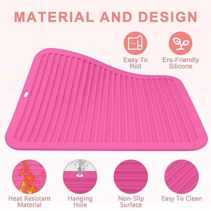 AMIJEAL Oversize Silicone Heat Resistant Mat for Hair Tools, Curling Iron Flat Iron Hair Straightener Holder Mat, Portable Hot Tools Cover Pad for Travel Vanity Salon(14.2" x 11.0")
