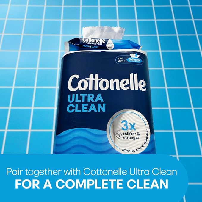 Cottonelle Ultra Clean Toilet Paper with Active CleaningRipples Texture, Strong Bath Tissue, 24 Family Mega Rolls = 132 Regular Rolls (4 Packs of 6)