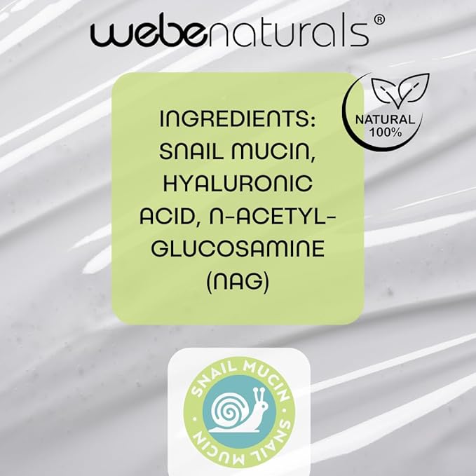 WEBE Naturals Snail Mucin 94% Hydrating Glow Serum | 1.3% Hyaluronic Acid & N-Acetyl Glucosamine | Collagen Boosting, Plumping, Anti Aging, Intense Moisturizing Serum for Radiant, Dewy Skin