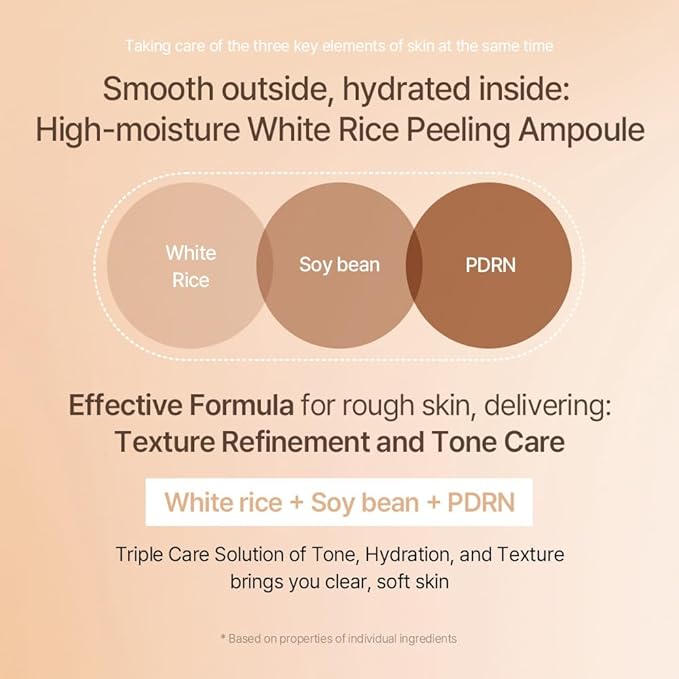 mixsoon White Rice Peeling Ampoule - White rice exfoliant, Gentle Exfoliating Serum for Smooth, Radiant Skin, Dead Skin Cells Remover 100ml / 3.38 fl.oz. Korean Glass Skin Care