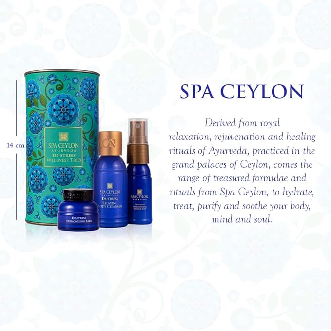 SPA CEYLON De-Stress Wellness Trio Set, Holistic Spa Essentials for Calming, Natural Ingredients, Ayurvedic Bath Gift Set, Shower Gel, Body Mist, Balm Christmas gift set (150 g, Frankincense)