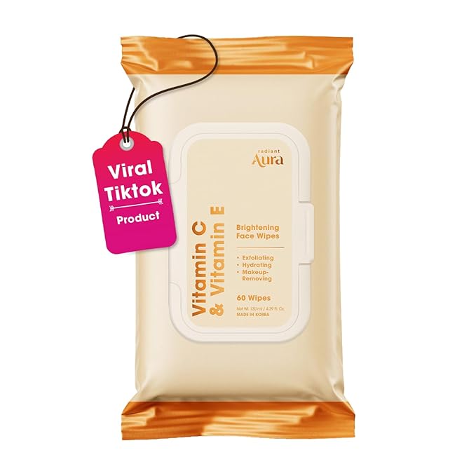 Vitamin C & Vitamin E Face Wipes – Dermatologist Tested, Anti-Aging, Korean Skin Care – Removes Makeup, Hydrates, Softens The Look Of Fine Lines – Vegan, Clean Beauty – 60 Count