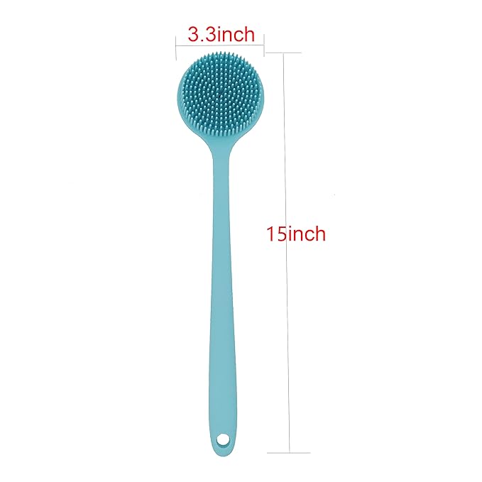 DNC Silicone Back Scrubber for Shower, Soft Bath Body Brush with Long Handle (Blue)
