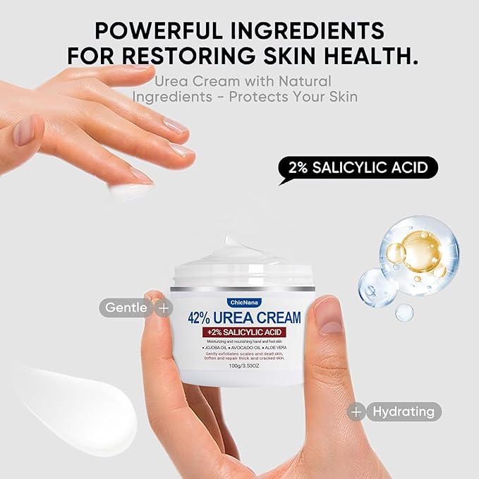 Urea Foot Cream, 42 Percent Urea Cream plus 2% Salicylic Acid Cracked Heel Repair Cream for Feet and Hand Foot Cream for Callus Remover & Nourishes Soften for Hand Foot And Body Care, 100g