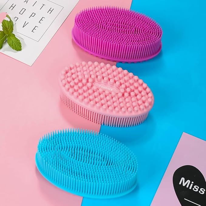 TDHDIKE Silicone Body Scrubber Loofah - Set of 3 Soft Exfoliating Body Bath Shower Scrubber Loofsh Brush for Sensitive Kids Women Men All Kinds of Skin