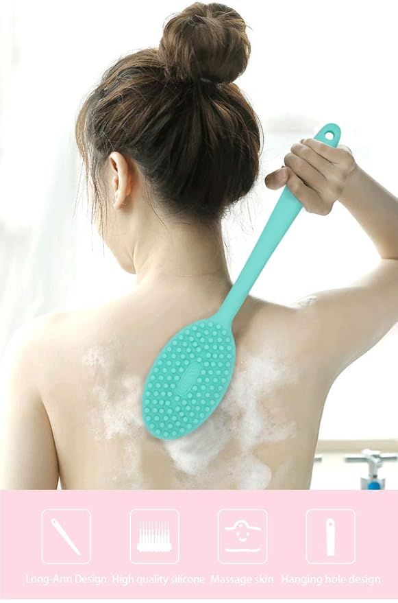 Loofah Exfoliating Body Scrubber 2 in 1 Face and Body Silicone Scrubber - Silicone Shower Brush Bath Sponge Loofa Blue