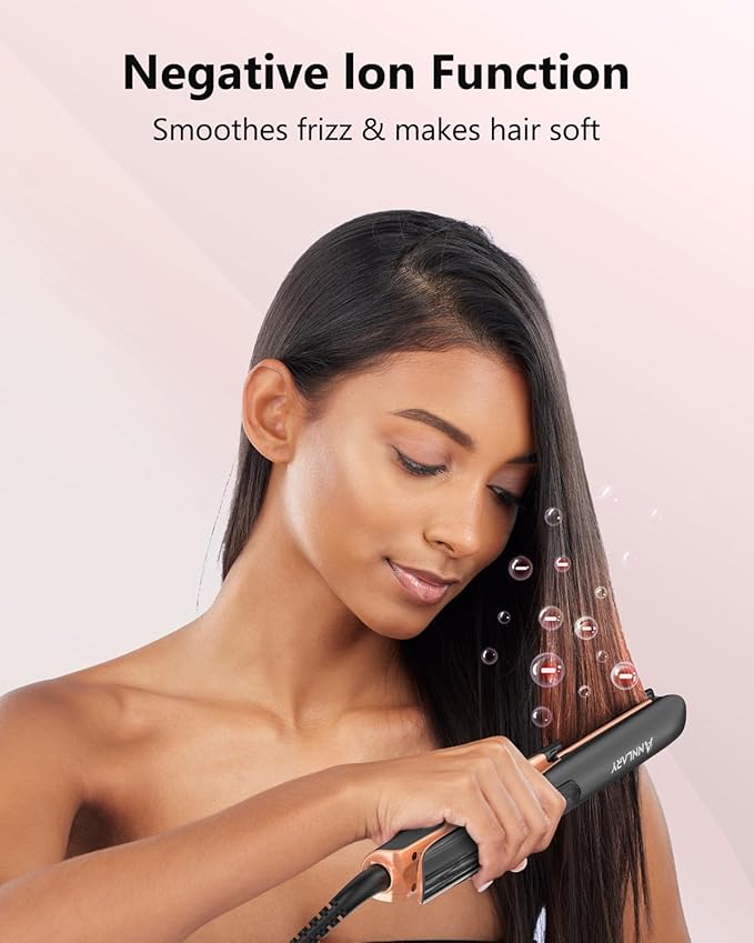 Hair Straightener 1 Inch Flat Iron and Curler 2 in 1 Titanium Ceramic Ionic Dual Voltage Straightener with Heat-Resistant Silicone, for Less Frizz, Shinier & Smoother