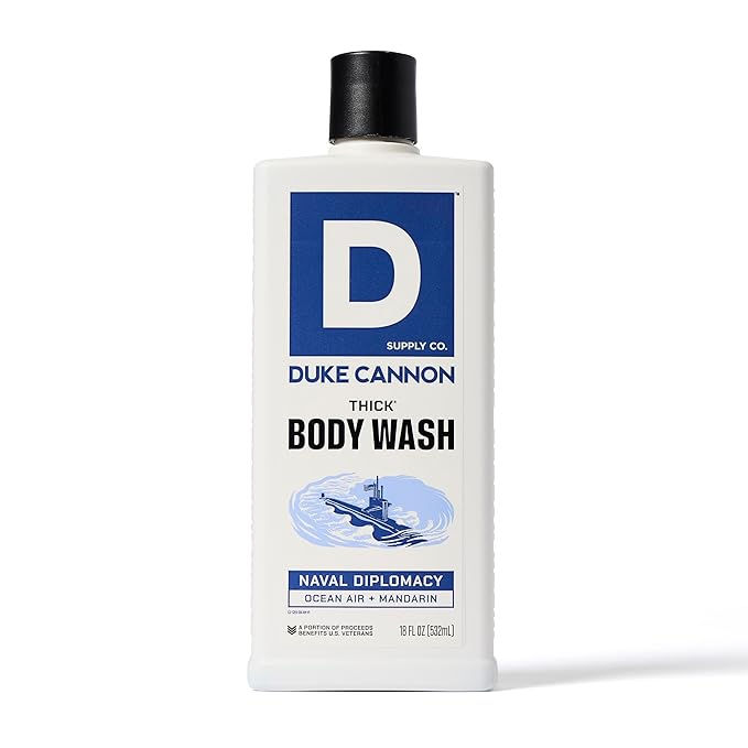 Duke Cannon Supply Co. Thick High Viscosity Body Wash - 3X Thicker, Plant-Based, Mineral-Enriched Body Wash for Men - Bourbon, Naval Diplomacy, Old Glory, & Bay Rum