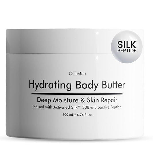 Hydrating Silk Peptide Body Butter - Lightweight Non-Greasy Moisturizer with Aloe Vera, Vitamin E & Herbal Extracts for Dry, Rough, and Sensitive Skin - Deep Nourishment Body Glaze & Hydration