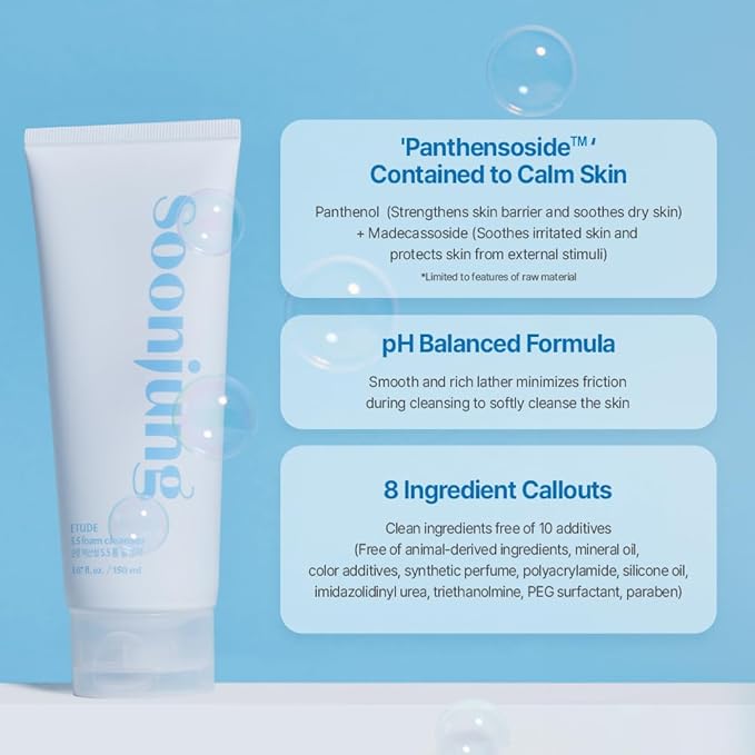 ETUDE SoonJung 5.5 Foam Cleanser, Face Wash for Sensitive Skin, Soft Bubble, Hypoallergenic Cleansing, Mild Deep Cleansing, Low pH Level, Panthenol, Madecassoside, Korean Skin Care, Beauty (5.1 Fl Oz)