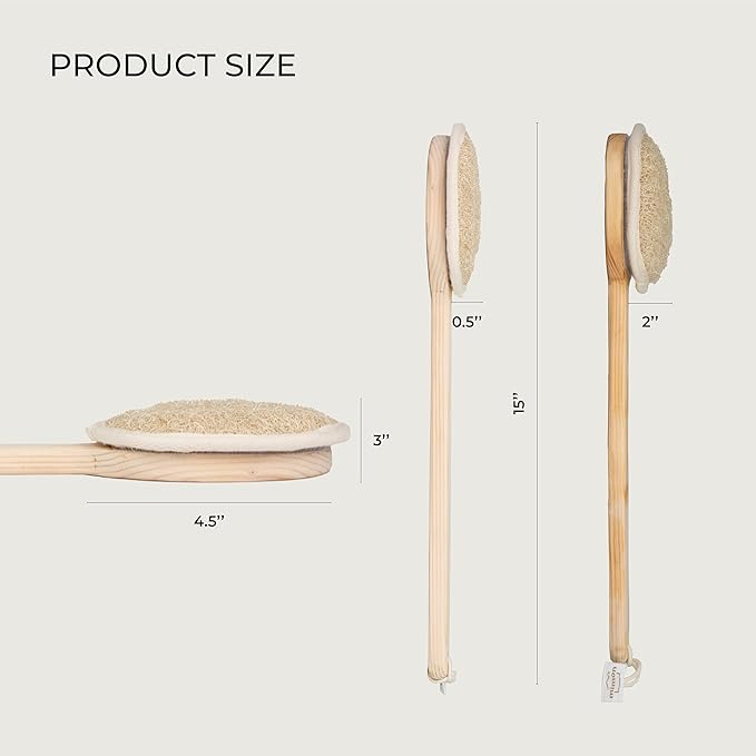 Natural Loofah, Exfoliating Body Scrubber with Handle, Biodegradable Bath Loofahs on Stick, Replaceable Pads, Chemical-Free Bath & Body Loofah for Women, Men and Kids