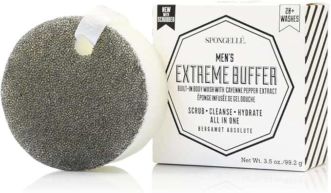 SPONGELLÉ Men's Extreme Buffer - Body Wash/Shower Gel Sponge - Bergamot Absolute White