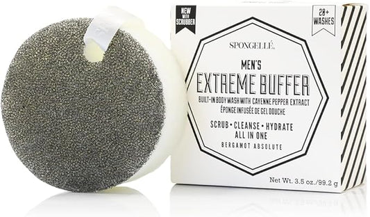 SPONGELLÉ Men's Extreme Buffer - Body Wash/Shower Gel Sponge - Bergamot Absolute White