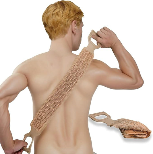 1 Pack ﻿Exfoliating Back Scrubber for Shower,Double-Sided Back Scrub Washcloth Strap,Cover The Entire Back for Men Women,Silicone Back Massage Bath Brush,Exfoliate and Massage (Brown)