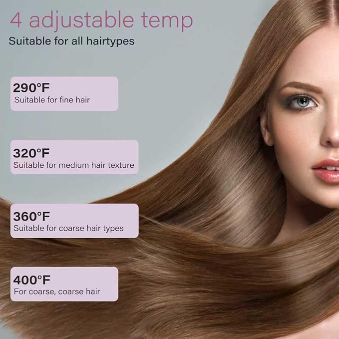 Hair Straightener, 1.5” Flat Iron and Curler 2 in 1, Ceramic Coating, Quick Heat Up, 4 Temp. Options, for All Hair Type, Less Frizz, Shinier and Smoother, Dual Voltage for Travel (Pink)