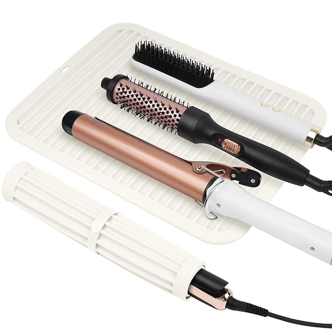 AMIJEAL Oversize Silicone Heat Resistant Mat for Hair Tools, Curling Iron Flat Iron Hair Straightener Holder Mat, Portable Hot Tools Cover Pad for Travel Vanity Salon(14.2" x 11.0")