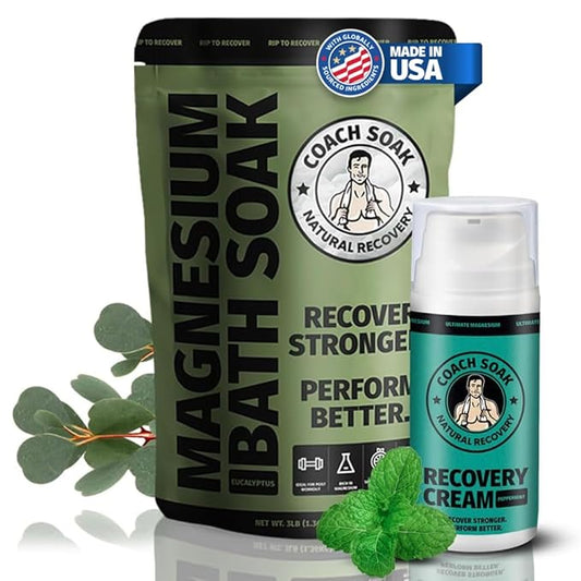 Coach Soak Epsom Salt Alternative Bath Soak & Cream with Magnesium Flakes - 1.61 lb (Pack of 2) - Cooling Peppermint - Foot Soak & Bath Salts for Relaxing Muscle Support & Skin Softening