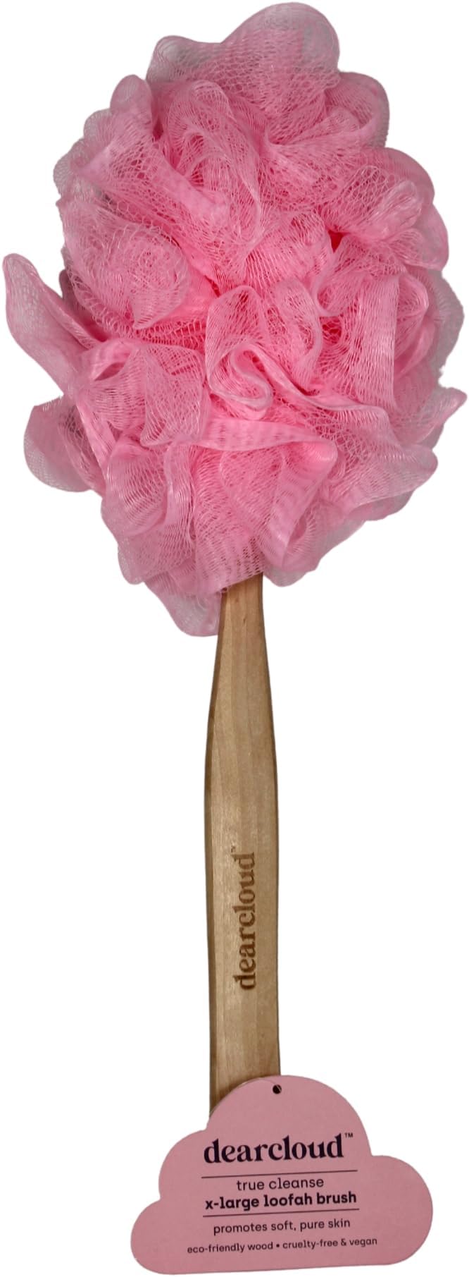 dearcloud True Cleanse XL Loofah Brush – Exfoliating Body Exfoliator Scrubber with Long Handle for Shower - Shower Scrubber for Body (Pink)