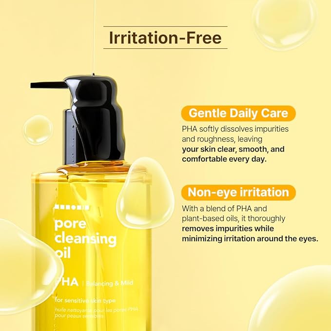 Hanskin Pore Cleansing Oil, Oil Cleanser for Face, Makeup Blackhead Sebum Remover, Korean Deep Pore Cleanser for Sensitive Skin [PHA] (10.14 oz)