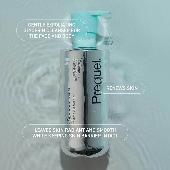 Prequel Skin Gleanser SA, Moisturizing Glycerin Face Wash,1% Salicylic Acid Face Cleanser, Unscented and Combination Skin Face Soap, 13.5 fluid ounce (Pack of 2)